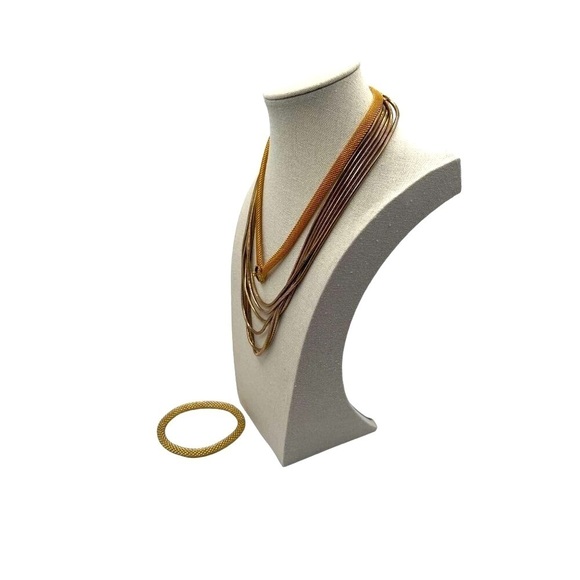 Gold-Tone Multi-Layer Necklace & Bracelet Set With Rhinestone Accents - Picture 4 of 9